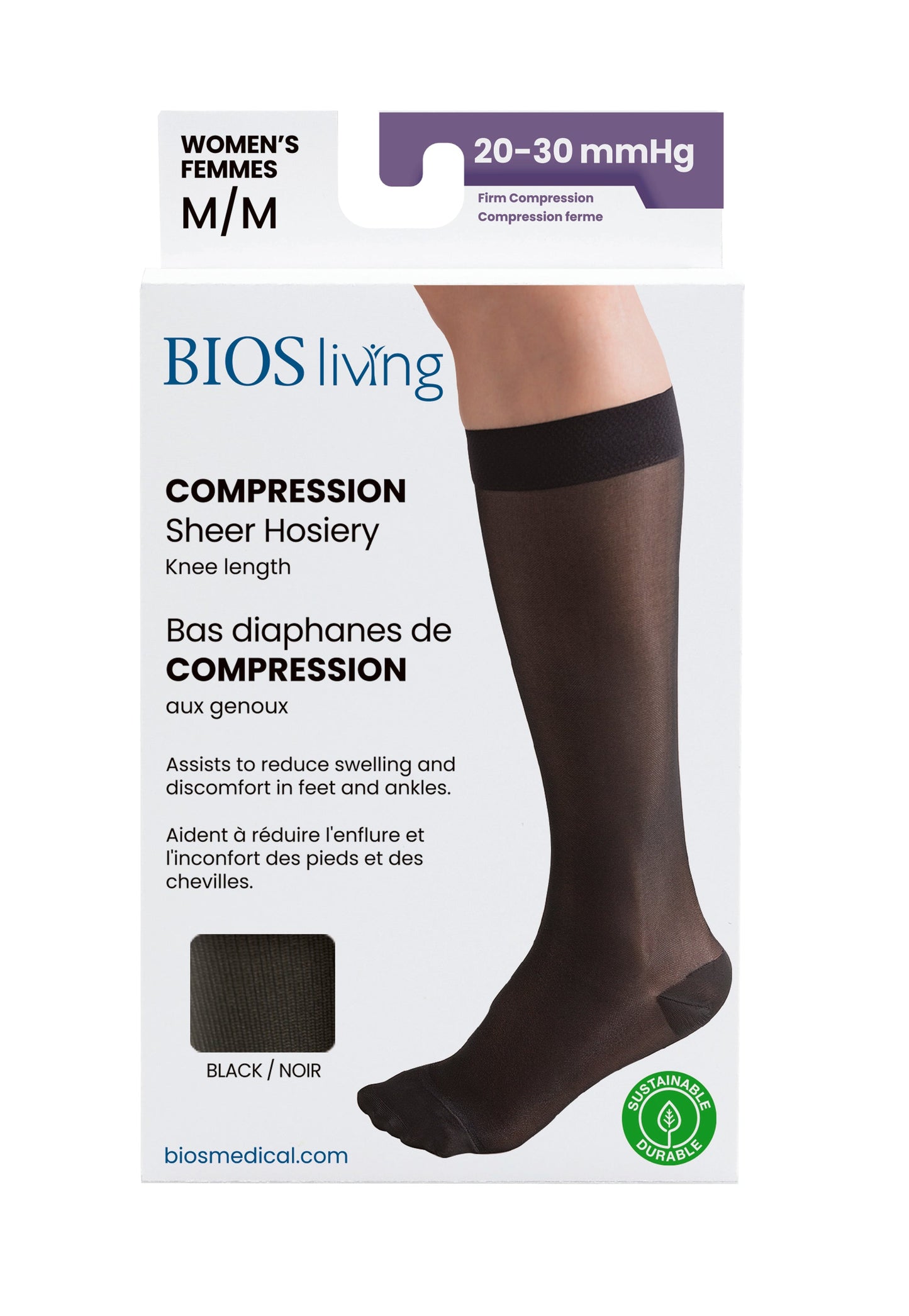 Women's Compression Knee Socks 20-30 mm Hg, Black