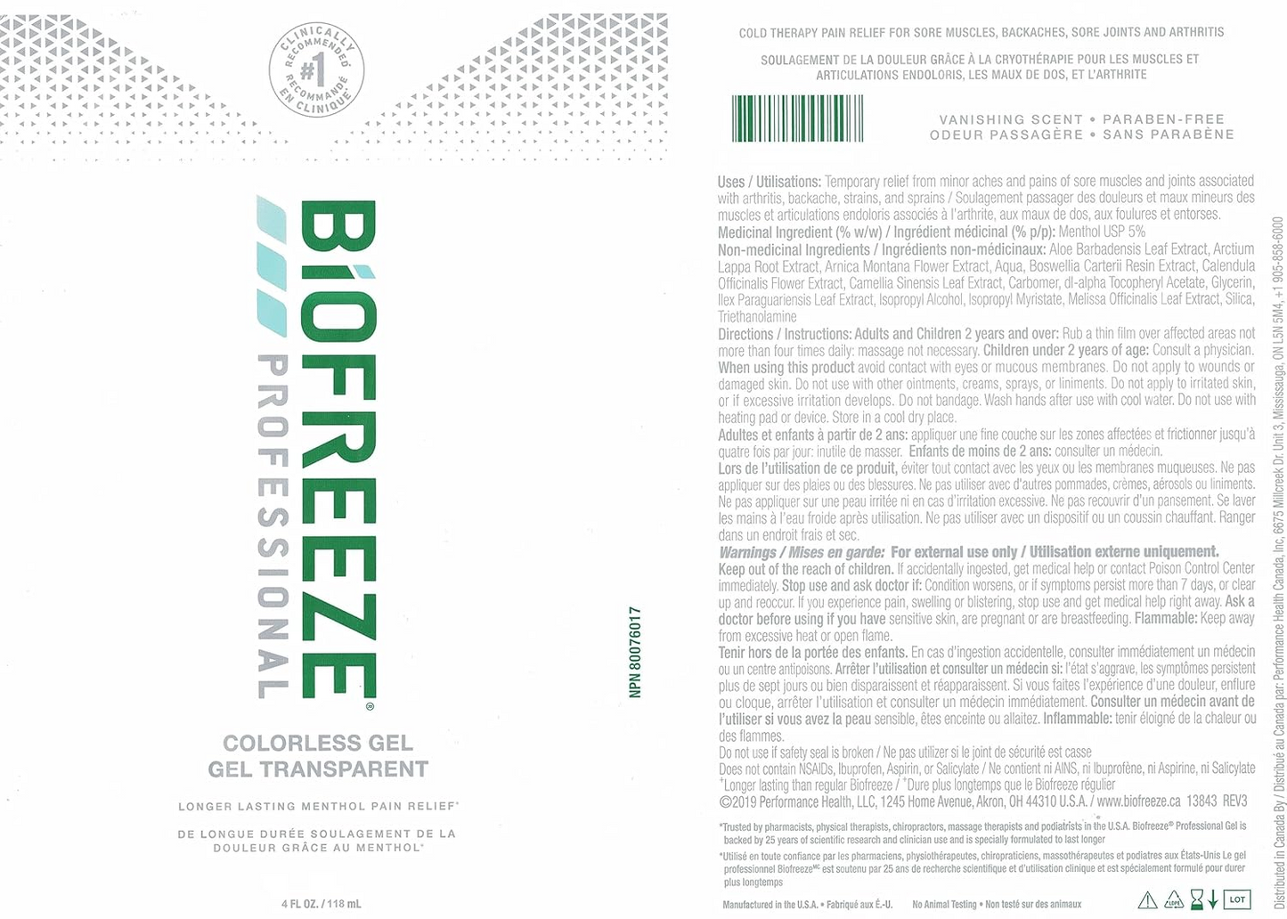 Biofreeze Professional Gel Tube 118 ml  EA