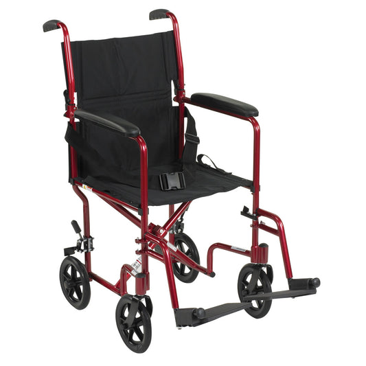 Lightweight Transport Wheelchair – 19" Seat, Red, 300 lb