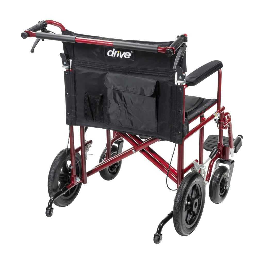 Drive Medical Bariatric Aluminum Transport Chair – 22" Seat, Flat-Free Wheels, 450 lb