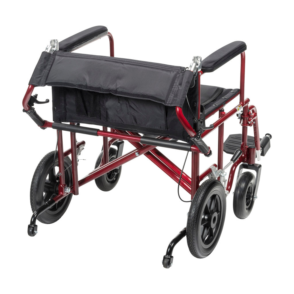 Drive Medical Bariatric Aluminum Transport Chair – 22" Seat, Flat-Free Wheels, 450 lb