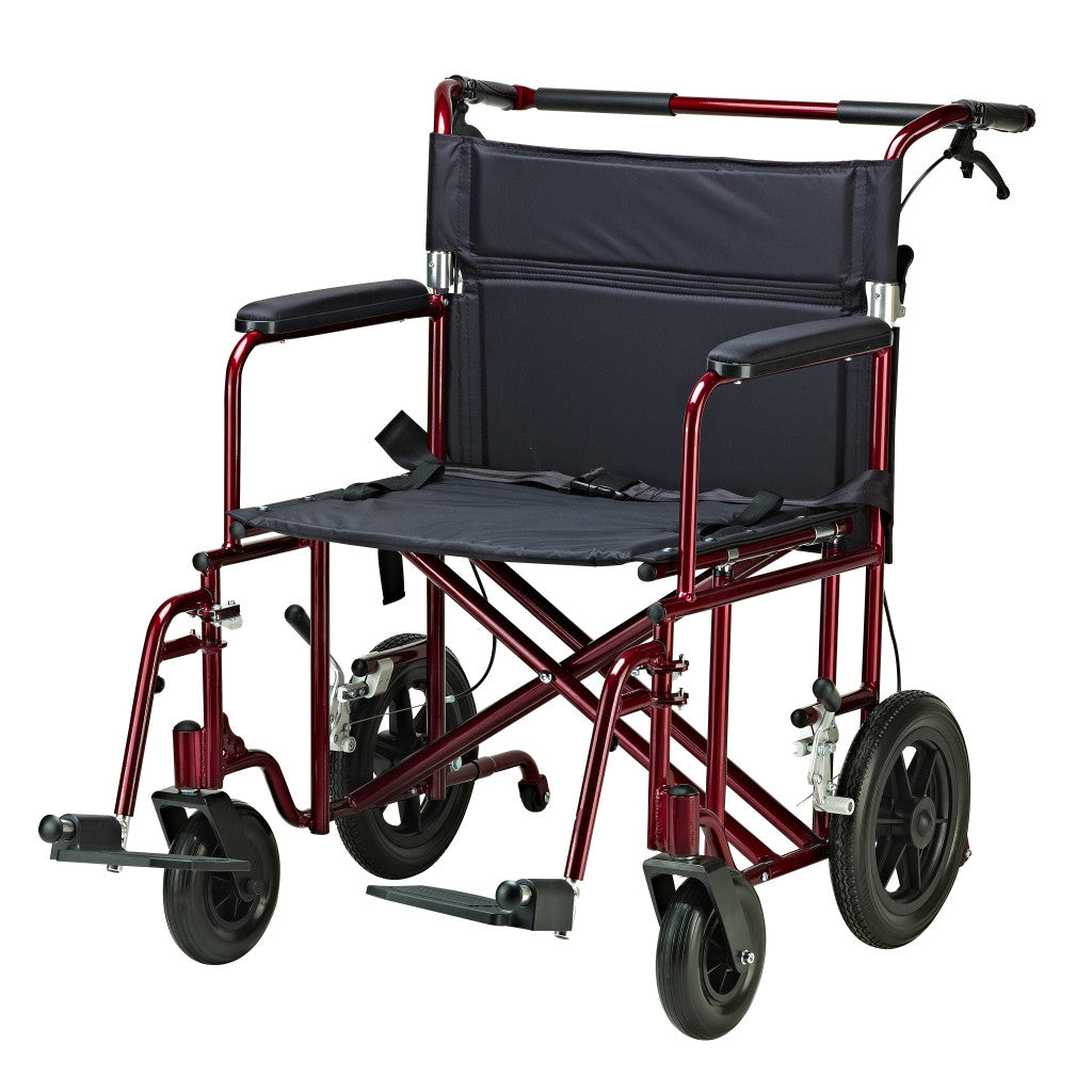 Drive Medical Bariatric Aluminum Transport Chair – 22" Seat, Flat-Free Wheels, 450 lb