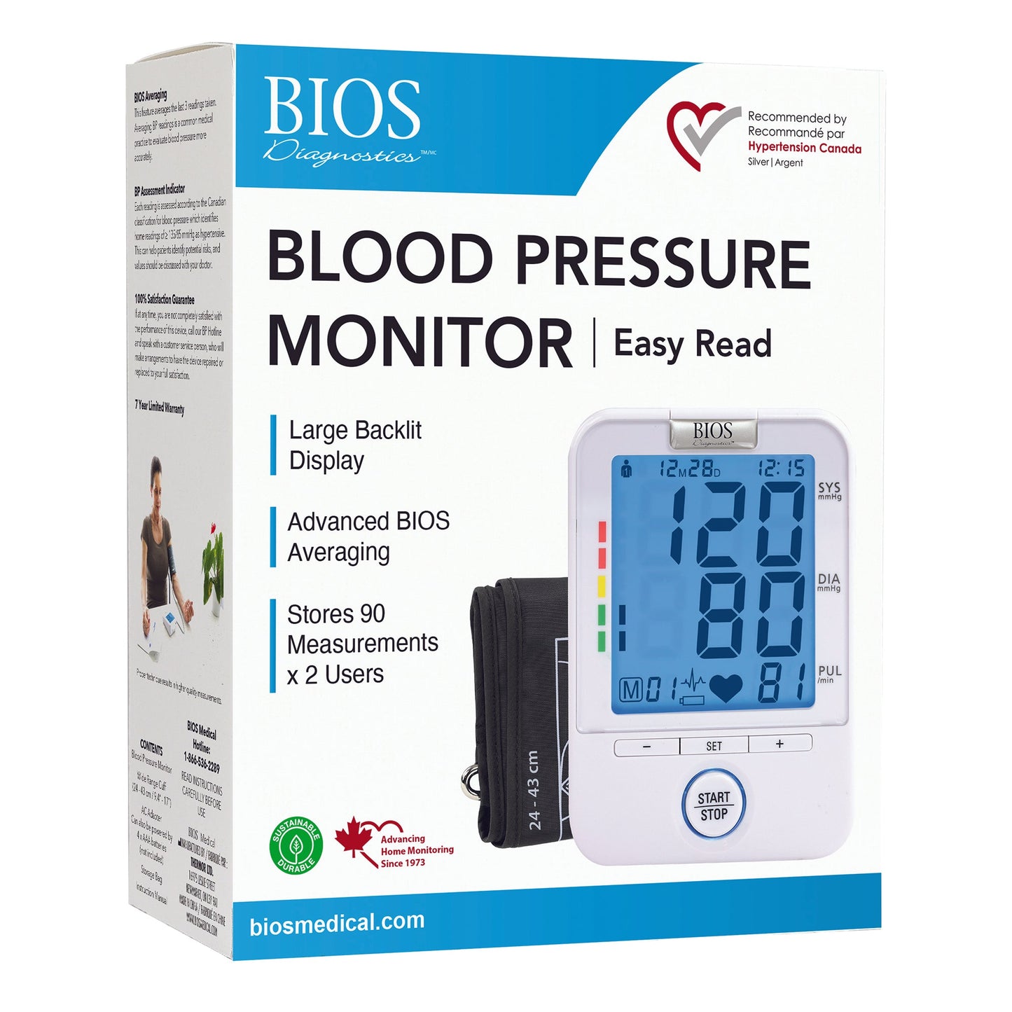 BIOS BD201/BD351 Easy Read Blood Pressure Monitor with 7-Year Warranty