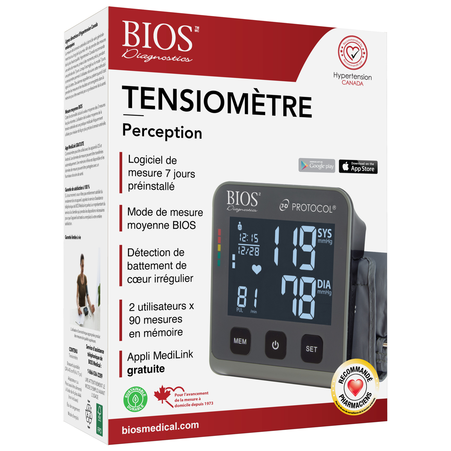 BIOS BD252/BD353 Insight Bluetooth Blood Pressure Monitor with 7-Day Protocol