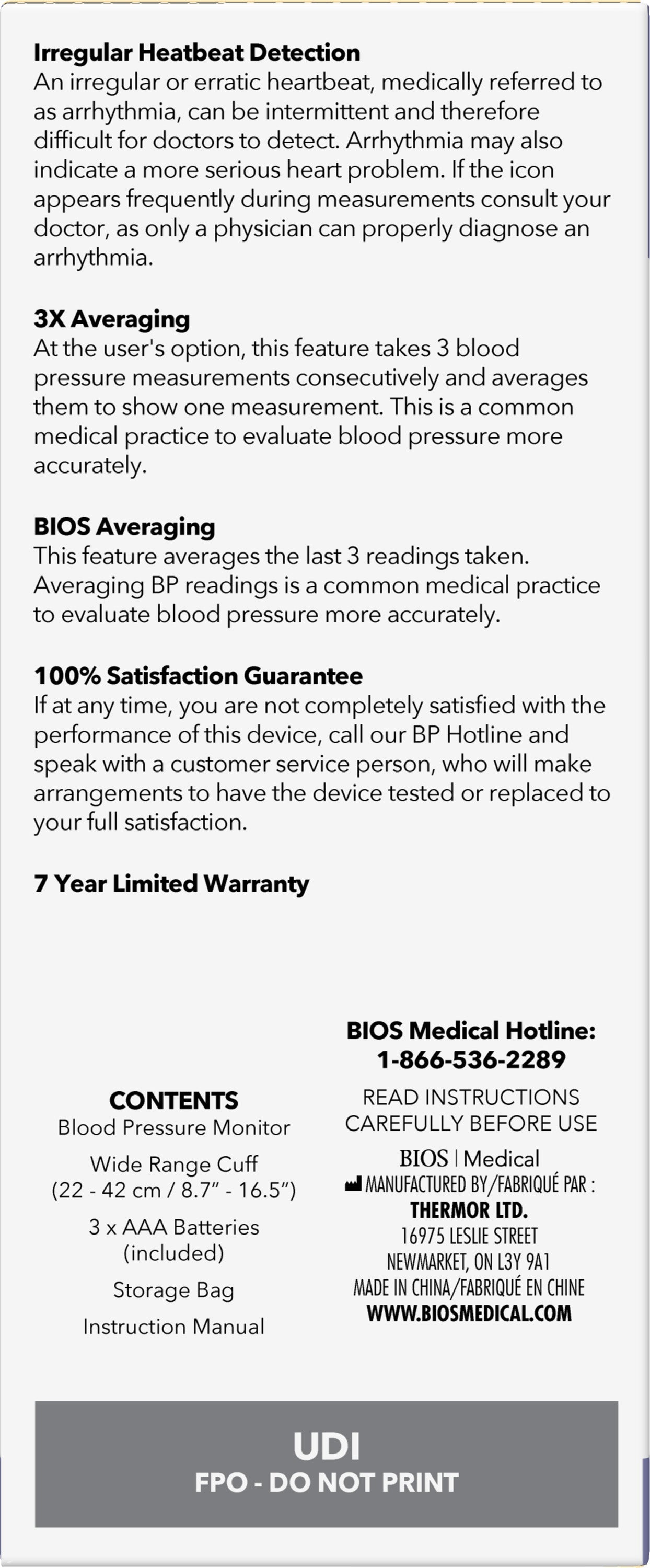 BIOS BD255 Progression Tubeless Blood Pressure Monitor for 2 Users