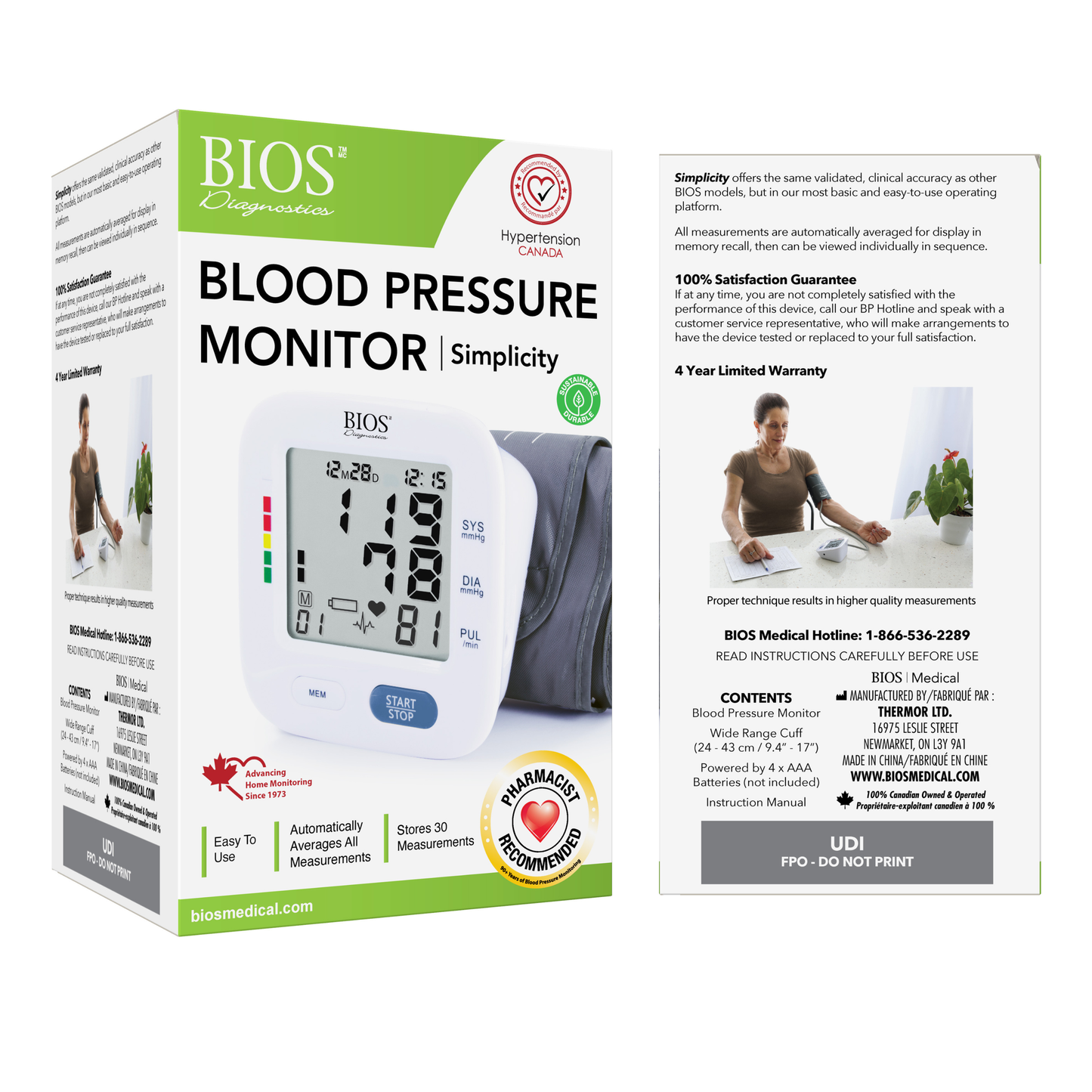 Blood Pressure Monitor Device - Simplicity; The #1 Canadian Blood Pressure Manufacturer*