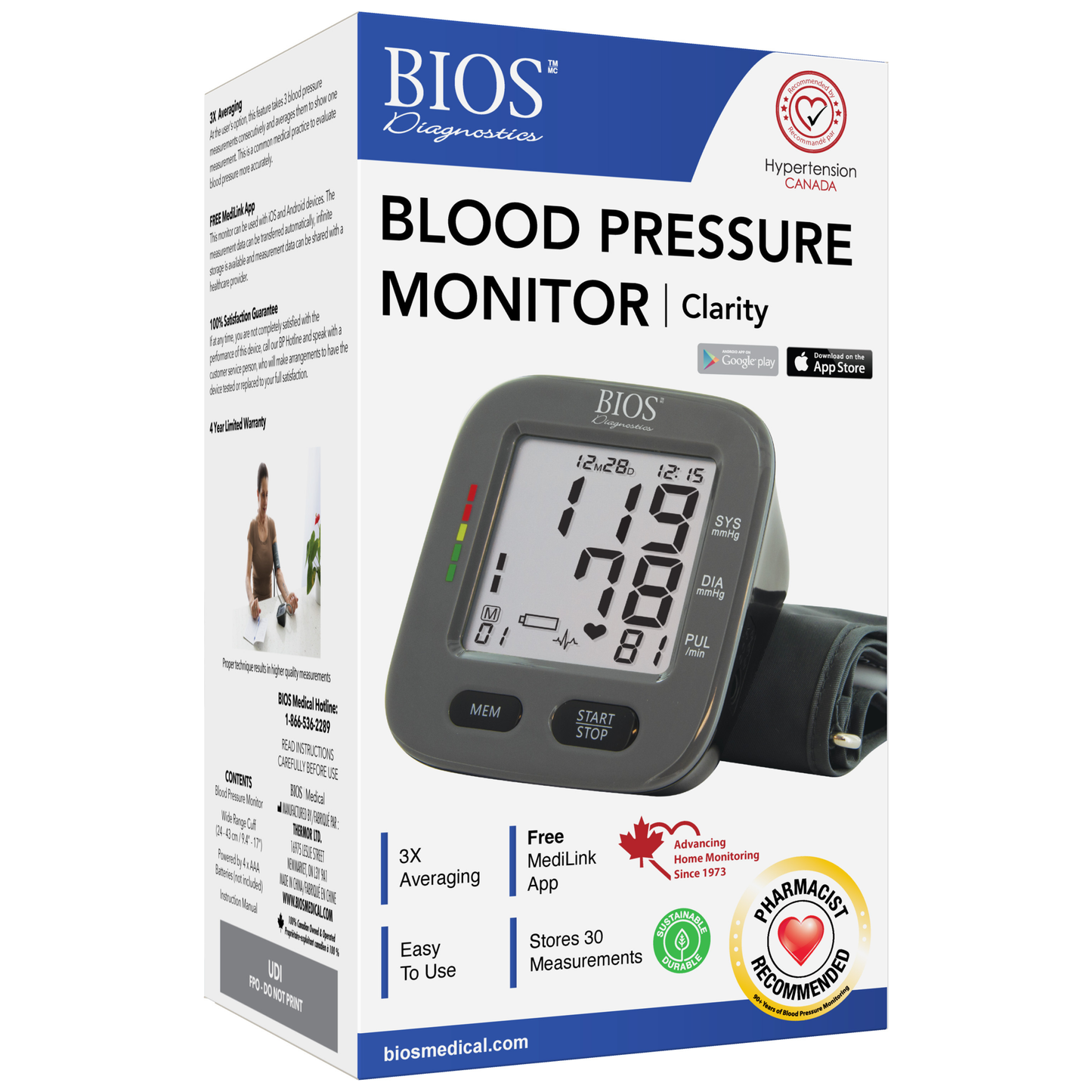 BIOS BD323 Clarity Bluetooth Blood Pressure Monitor with MediLink App