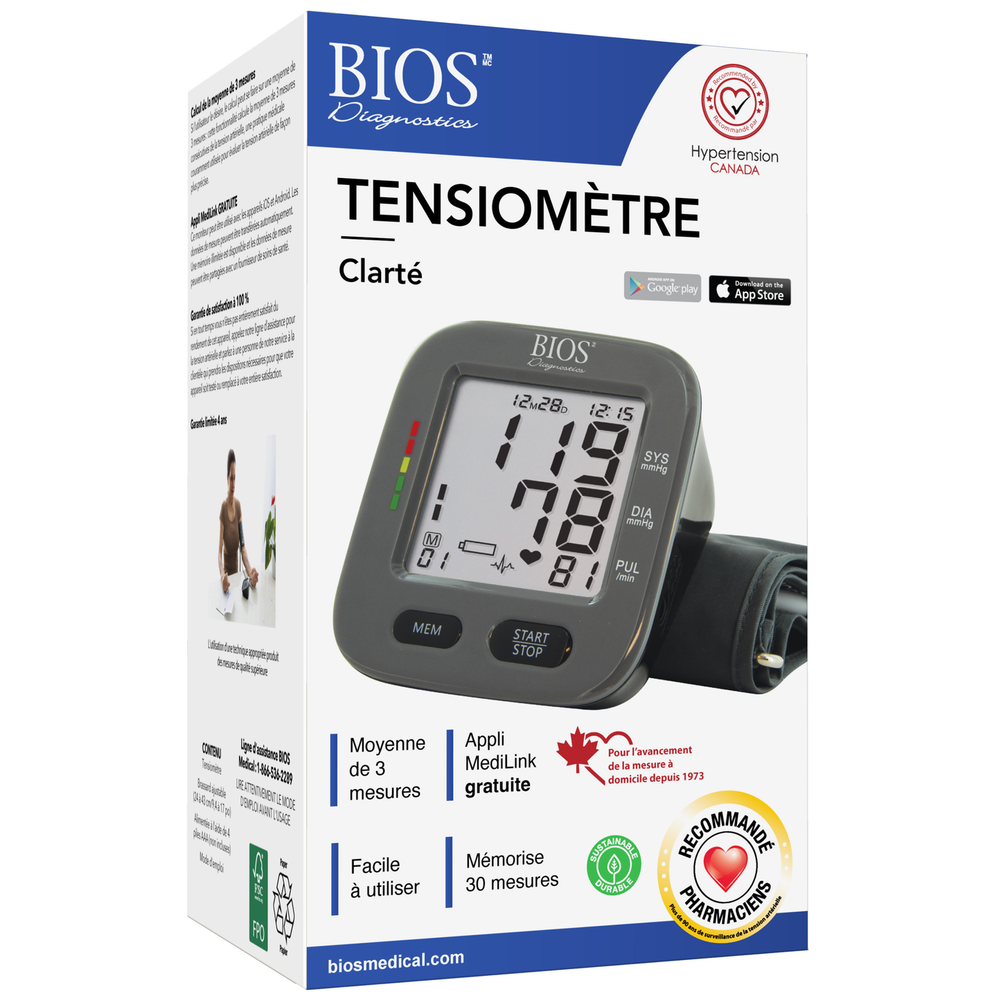 BIOS BD323 Clarity Bluetooth Blood Pressure Monitor with MediLink App