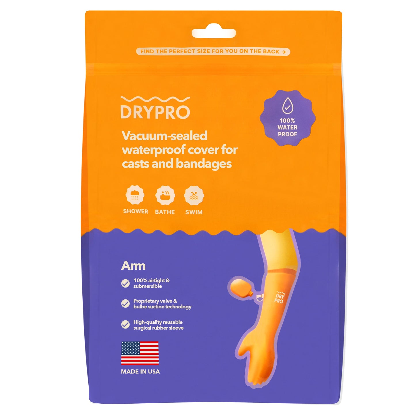 DryPro / Vacuum-Sealed Waterproof Cover for Casts and Bandages (Half Arm & Full Arm)