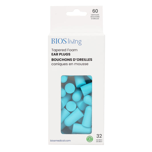 BIOS Living Tapered Foam Ear Plugs Bulk Box with 32dB Noise Reduction – 30 Pairs