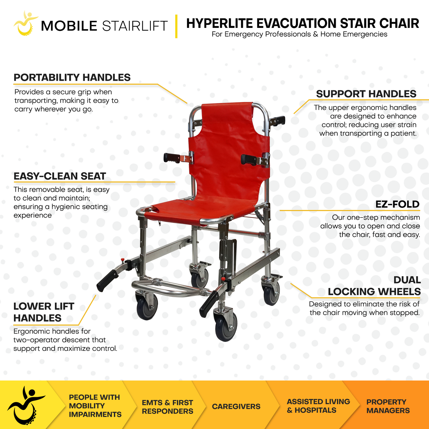 HyperLite Evacuation Foldable Medical Stair Lift Chair