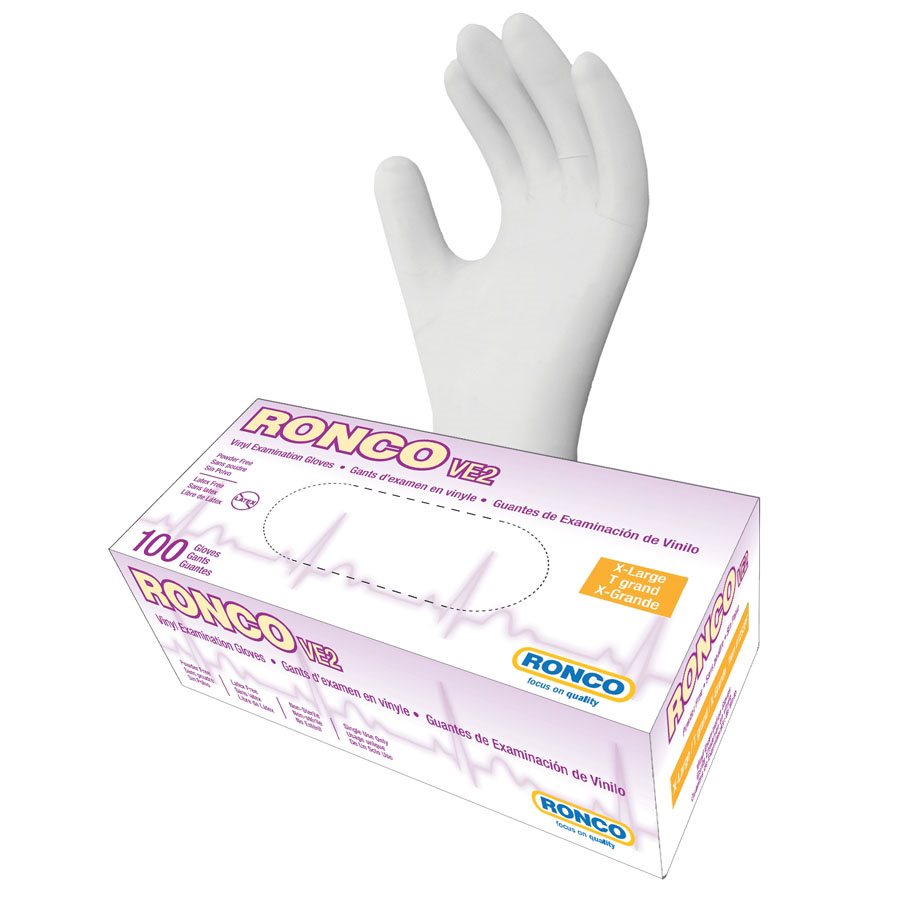 RONCO Vinyl Examination Gloves, Powder Free