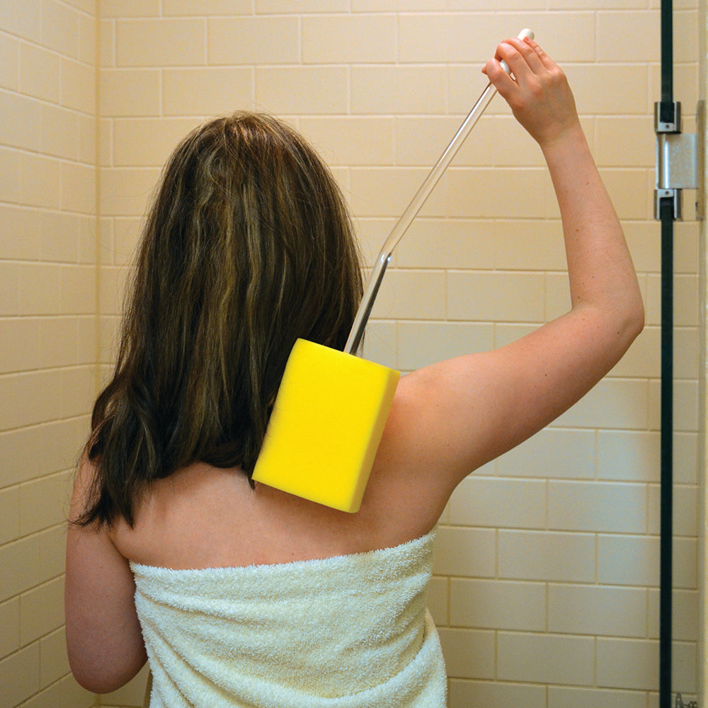 BIOS Living Long-Handle Bath Brush with Curved Handle and Latex-Free Sponge Head