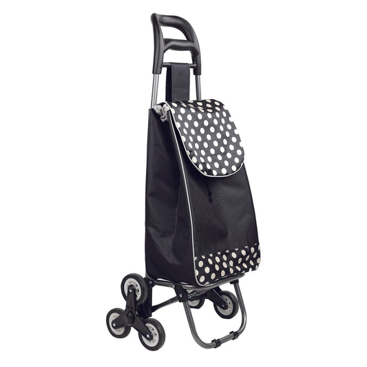 BIOS Living 3-Wheel Stair-Climbing Rolling Shopping Cart in Black Polka Dots