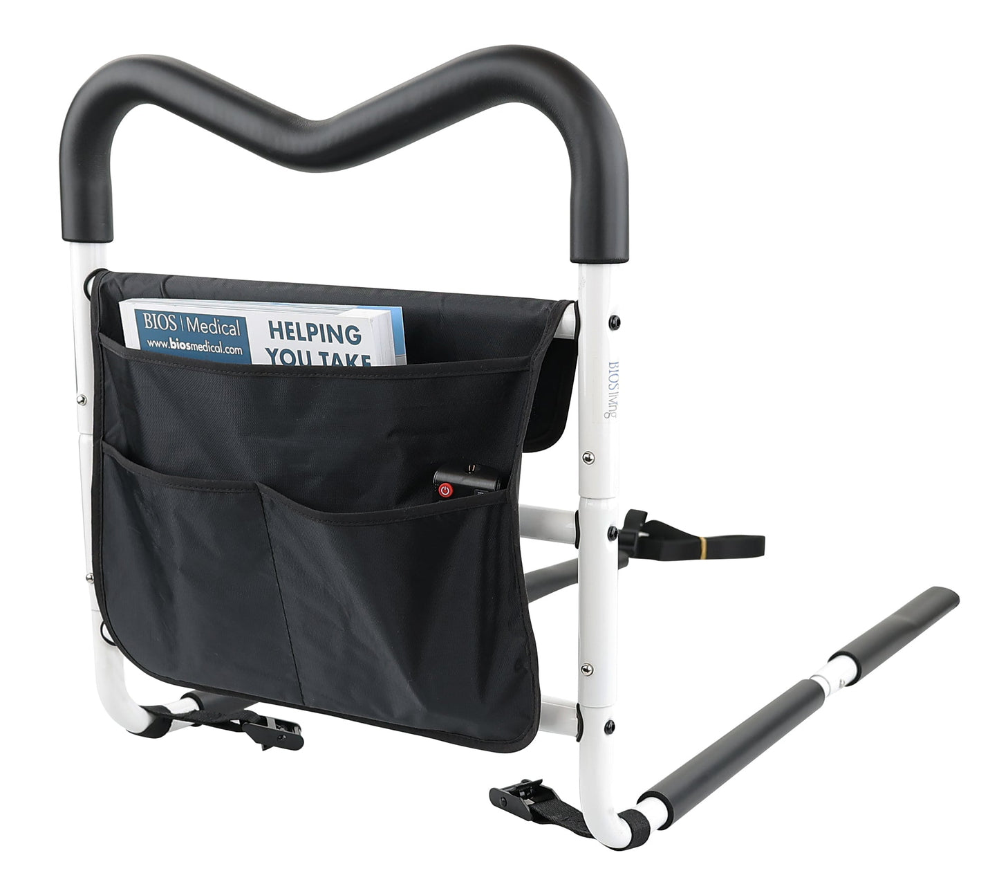 BIOS Living Adjustable Bed Rail with Padded M-Shape Handle and Bedside Pocket