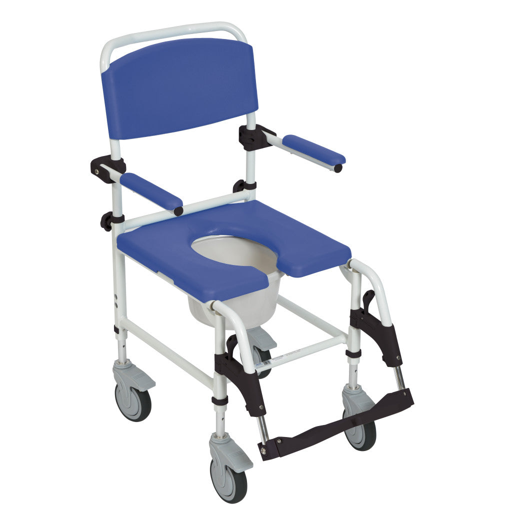 Mobile Shower Commode Chair – Drive Medical Aluminum, 275 lb, Swing-Away Footrests