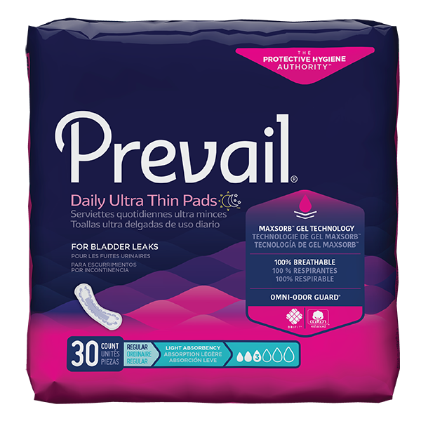 Prevail Regular Absorbency Bladder Control Pads – Light, Women, 9.25", 30/pkg