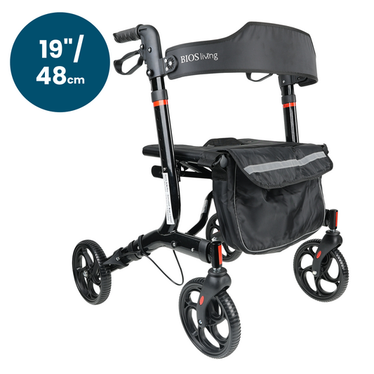 BIOS Living ONYX Rollator Low Height 19 Inches with Cross-Fold Frame and Messenger Bag