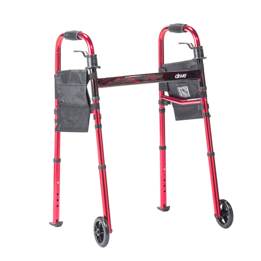 Portable Folding Travel Walker – 300 lb, Folds to Half Size, Side Storage Pockets