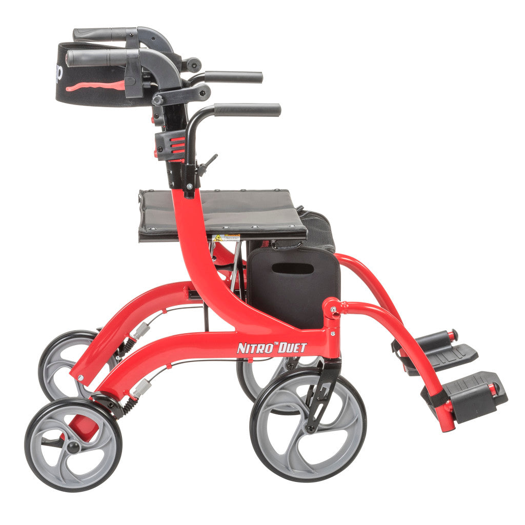 2-in-1 Rollator & Transport Wheelchair – Drive Medical Nitro Duet, 22 lb, Red