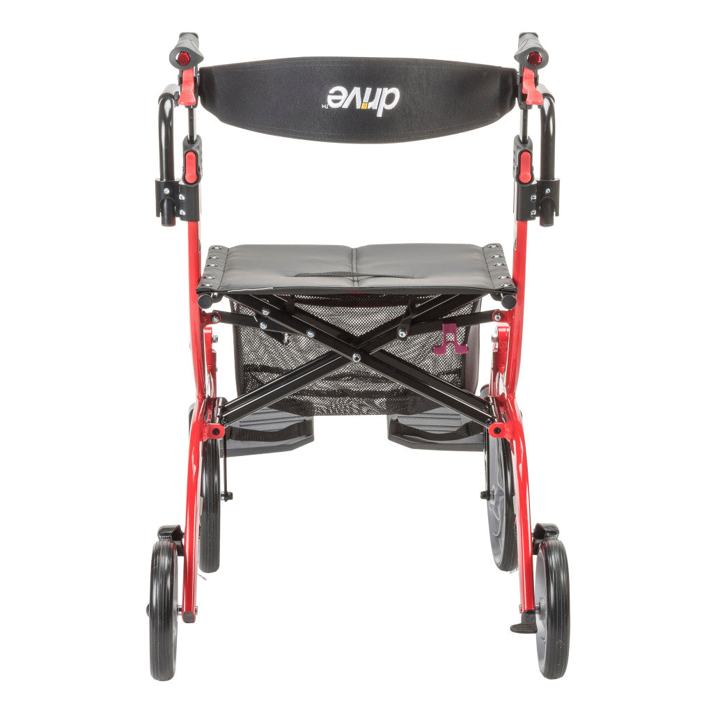 2-in-1 Rollator & Transport Wheelchair – Drive Medical Nitro Duet, 22 lb, Red