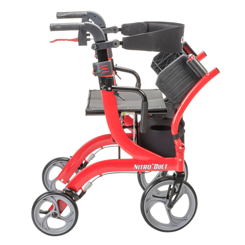 2-in-1 Rollator & Transport Wheelchair – Drive Medical Nitro Duet, 22 lb, Red