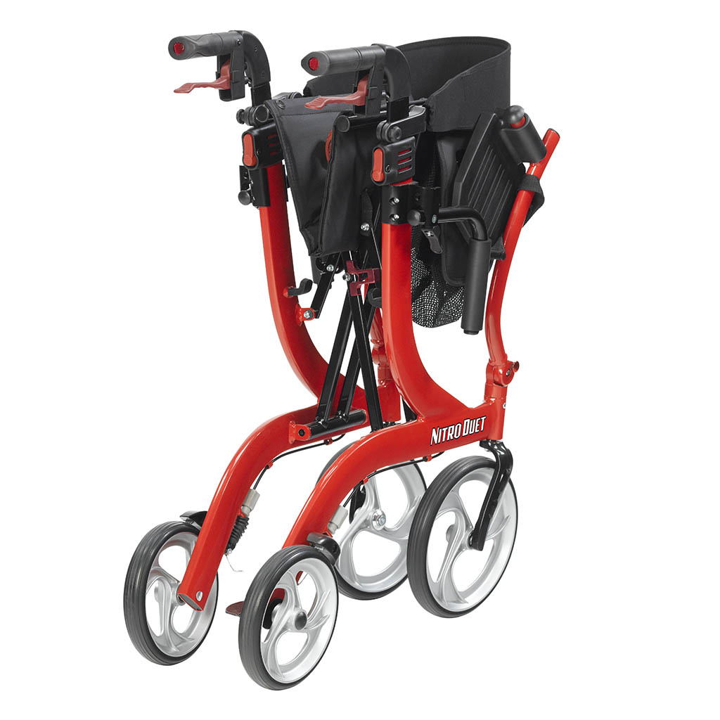 2-in-1 Rollator & Transport Wheelchair – Drive Medical Nitro Duet, 22 lb, Red