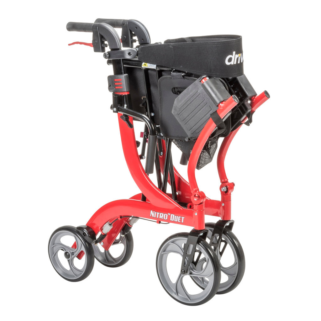 2-in-1 Rollator & Transport Wheelchair – Drive Medical Nitro Duet, 22 lb, Red