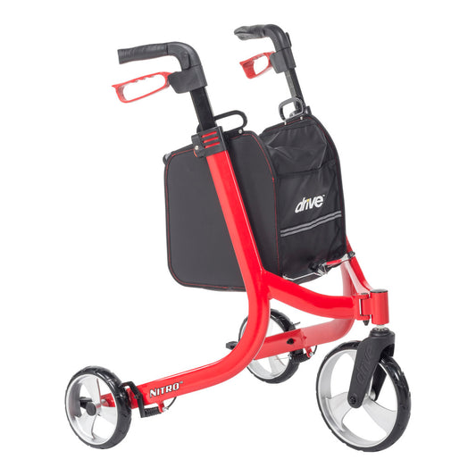 3-Wheel Rollator – Drive Medical Nitro Euro Style, 12.7 lb, Antimicrobial Grips