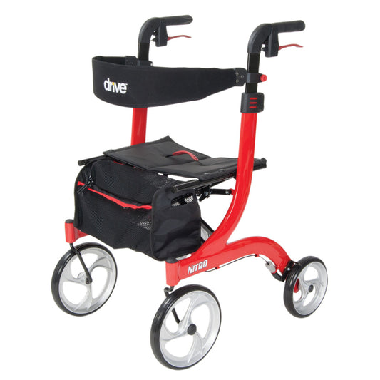 Drive Nitro Euro Style Rollator Walker – Red, 300 lb Capacity, 10" Wheels