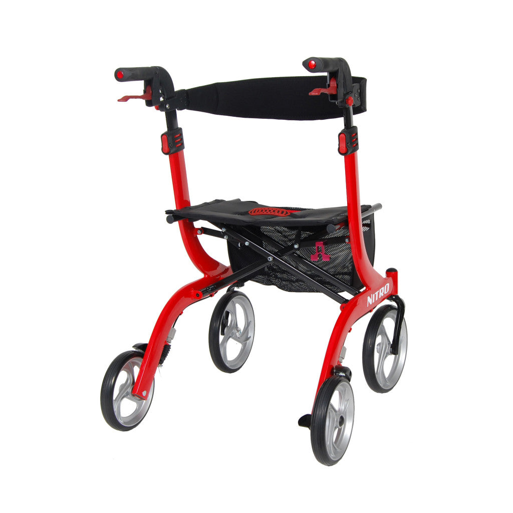 Drive Nitro Euro Style Rollator Walker – Red, 300 lb Capacity, 10" Wheels