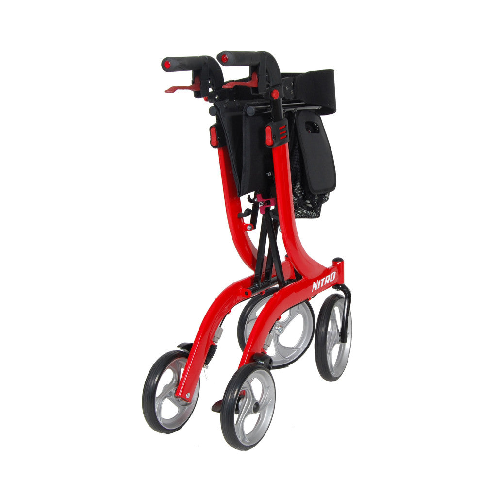 Drive Nitro Euro Style Rollator Walker – Red, 300 lb Capacity, 10" Wheels