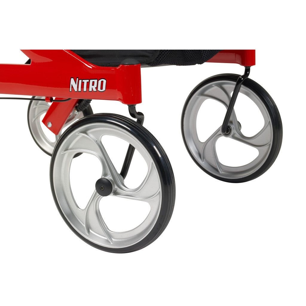 Drive Nitro Euro Style Rollator Walker – Red, 300 lb Capacity, 10" Wheels