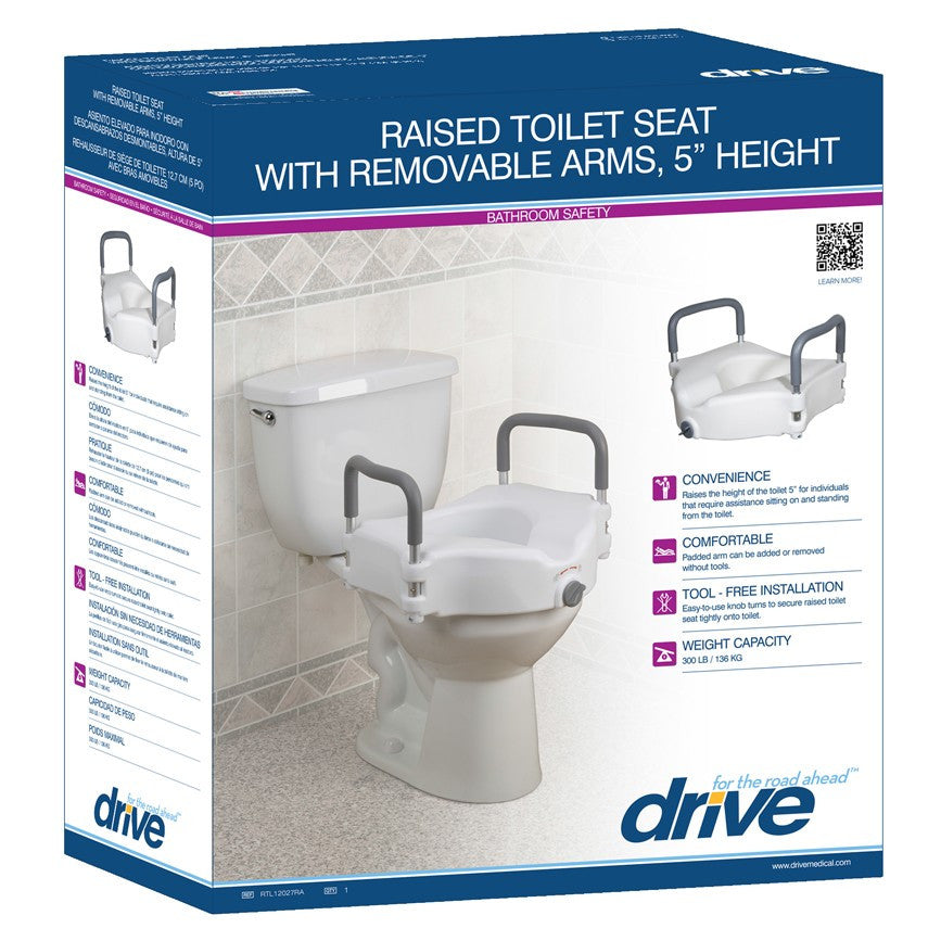 Elevated Raised Toilet Seat with Removable Padded Arms, Standard Seat