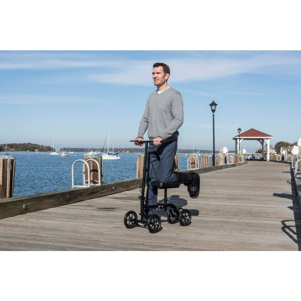 Steerable Folding Knee Walker – 350 lb, 8" Wheels, Push-Button Parking Brake