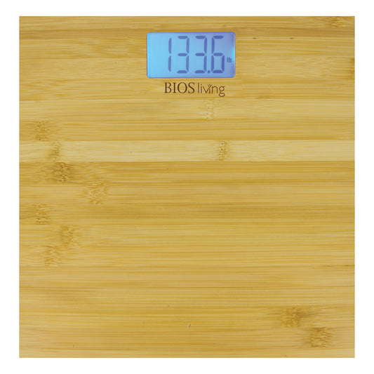 BIOS Living Bamboo Digital Bathroom Scale with Blue Backlit Display