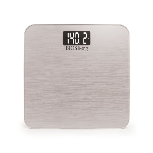 BIOS Living Silver Metallic Digital Bathroom Scale with Backlit Display