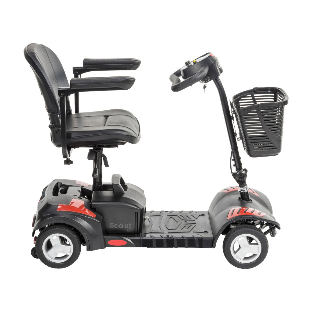 4-Wheel Compact Travel Scooter – Drive Medical Scout, 300 lb, 4 mph, 9–15 Mile Range, Tool-Free Disassembly