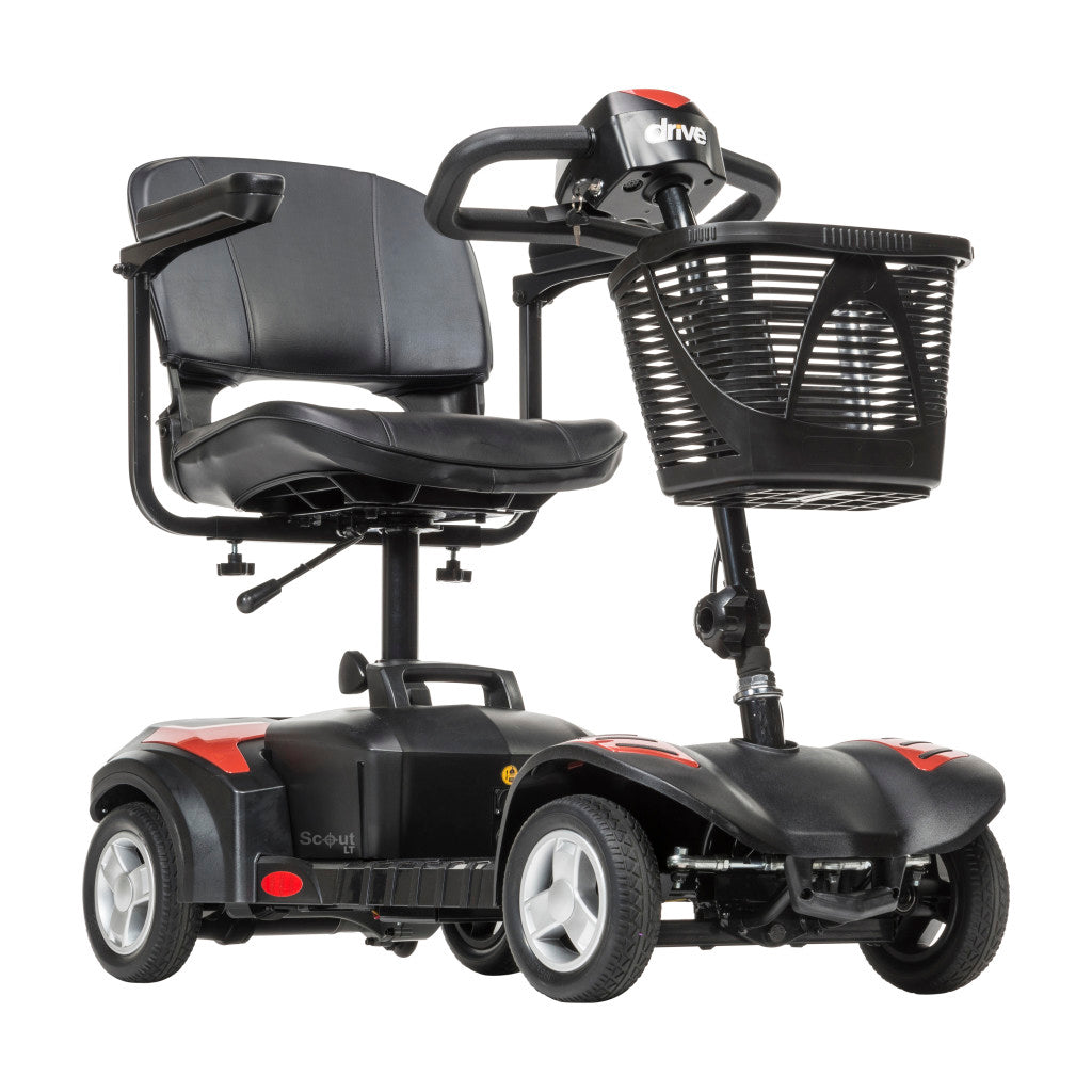 4-Wheel Compact Travel Scooter – Drive Medical Scout, 300 lb, 4 mph, 9–15 Mile Range, Tool-Free Disassembly