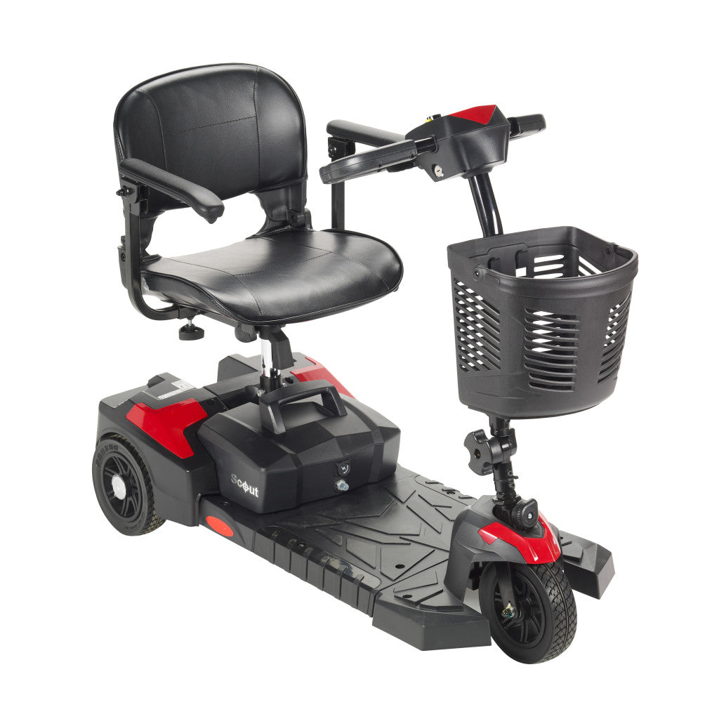 3-Wheel Compact Power Scooter – Drive Medical Scout, 300 lb, 4.25 mph, 9 Mile Range, Tight 45.5" Turn