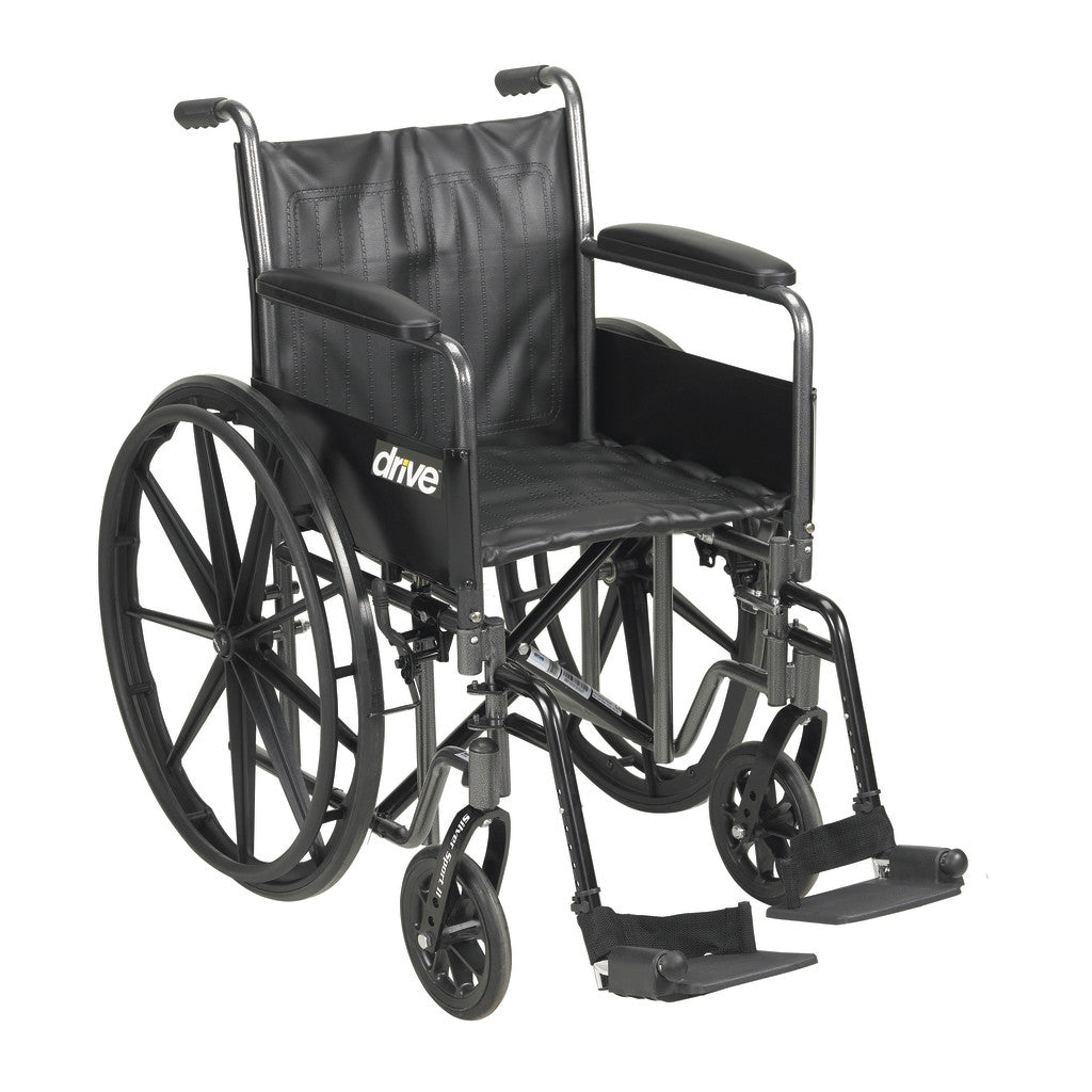 Drive Medical Silver Sport 2 Wheelchair – Detachable Full Arms, Swing Away Footrests, 16" Seat, 250 lb