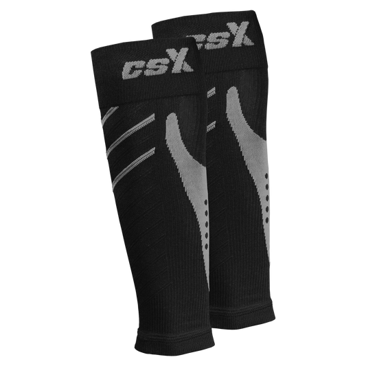 CSX 15-20 mmHg Compression Calf Sleeves Silver on Black