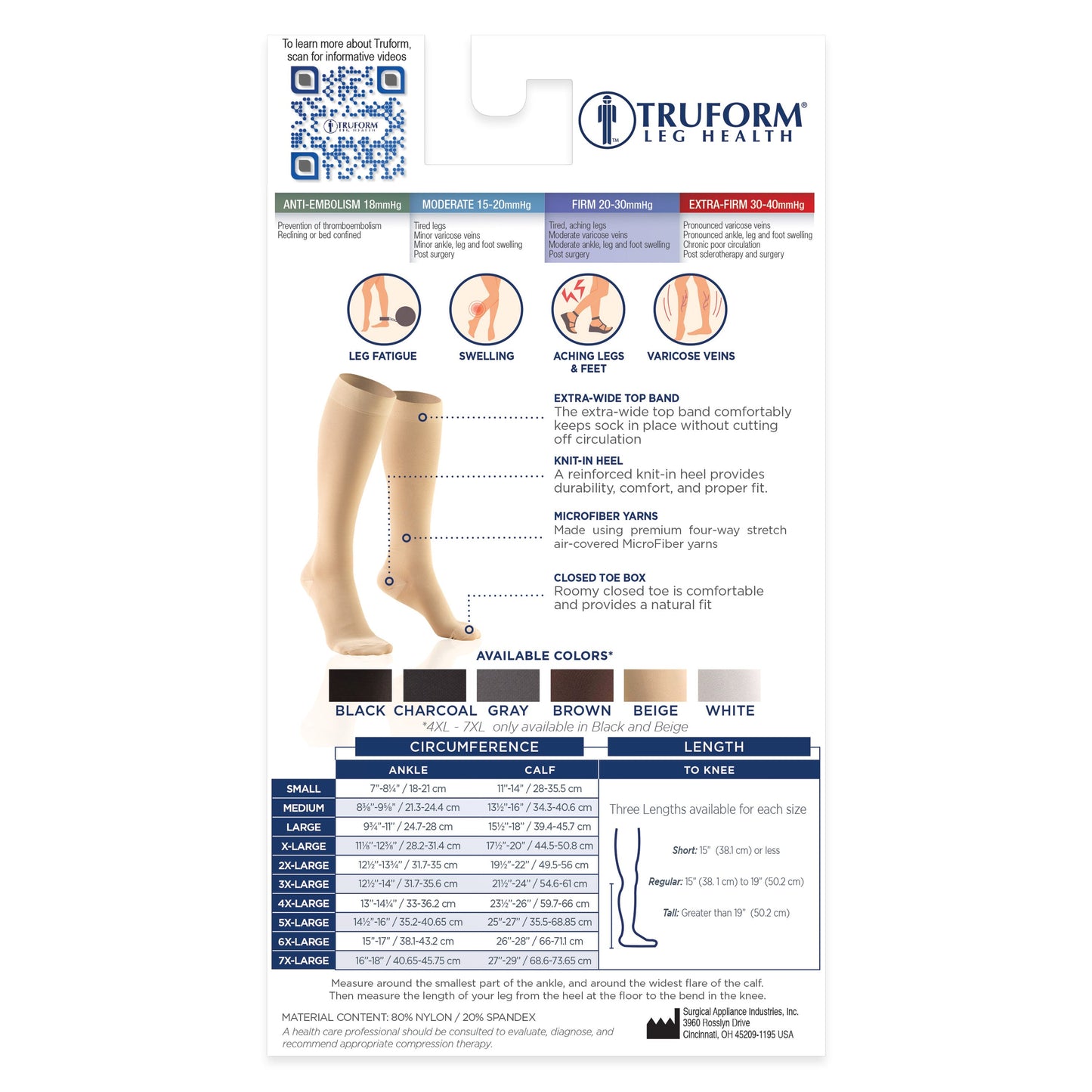 Medical Knee High Compression Stockings / Unisex / 8865 20-30 mmHg