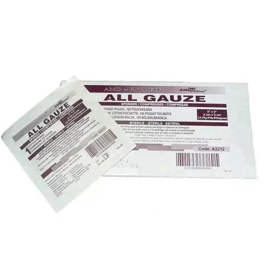 Gauze Sterile Cotton Sponges  2" x 2" - 8 Ply (50 Pouches, 2/PK)