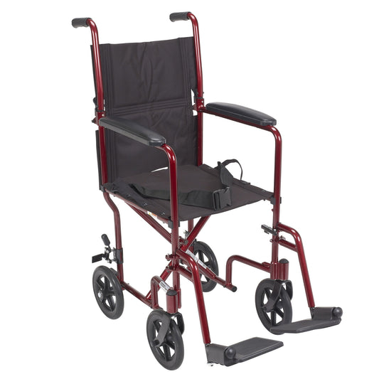 Lightweight Transport Wheelchair, 19" Seat, Red