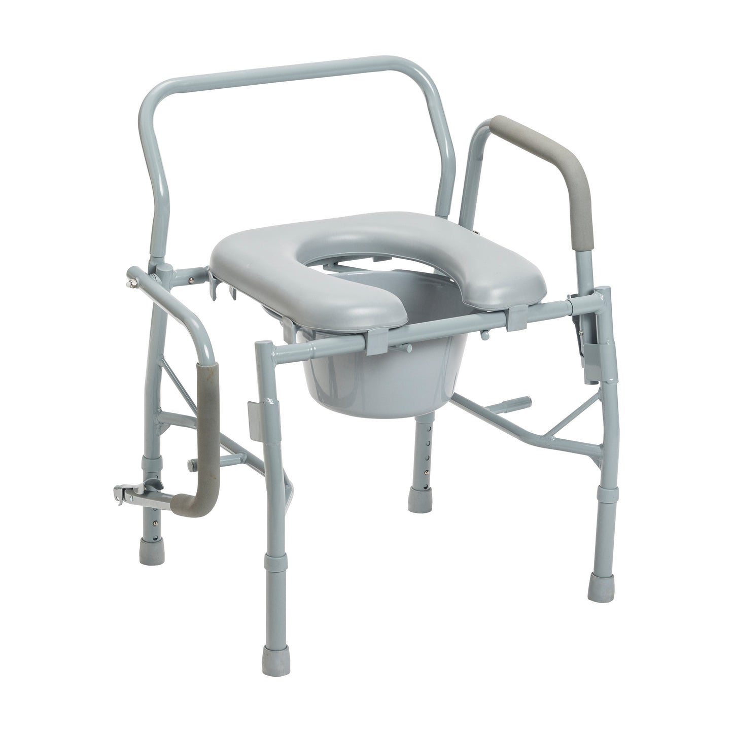 Steel Drop Arm Bedside Commode with Padded Seat and Arms