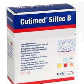Cutimed Siltec B Foam Dressing with Super Absorbers, Silicone Layer & Adhesive Border – 15 cm x 15 cm