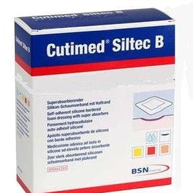 Cutimed Siltec B Foam Dressing with Super Absorbers, Silicone Layer & Adhesive Border – 22.5 cm x 22.5 cm