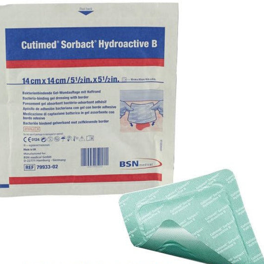 Cutimed Sorbact Hydroactive B Antimicrobial Foam Dressing with Adhesive Border – 14 cm x 14 cm