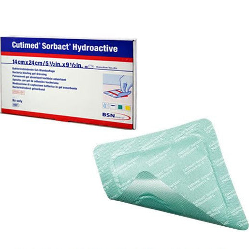 Cutimed Sorbact Hydroactive B Antimicrobial Foam Dressing with Adhesive Border – 14 cm x 24 cm